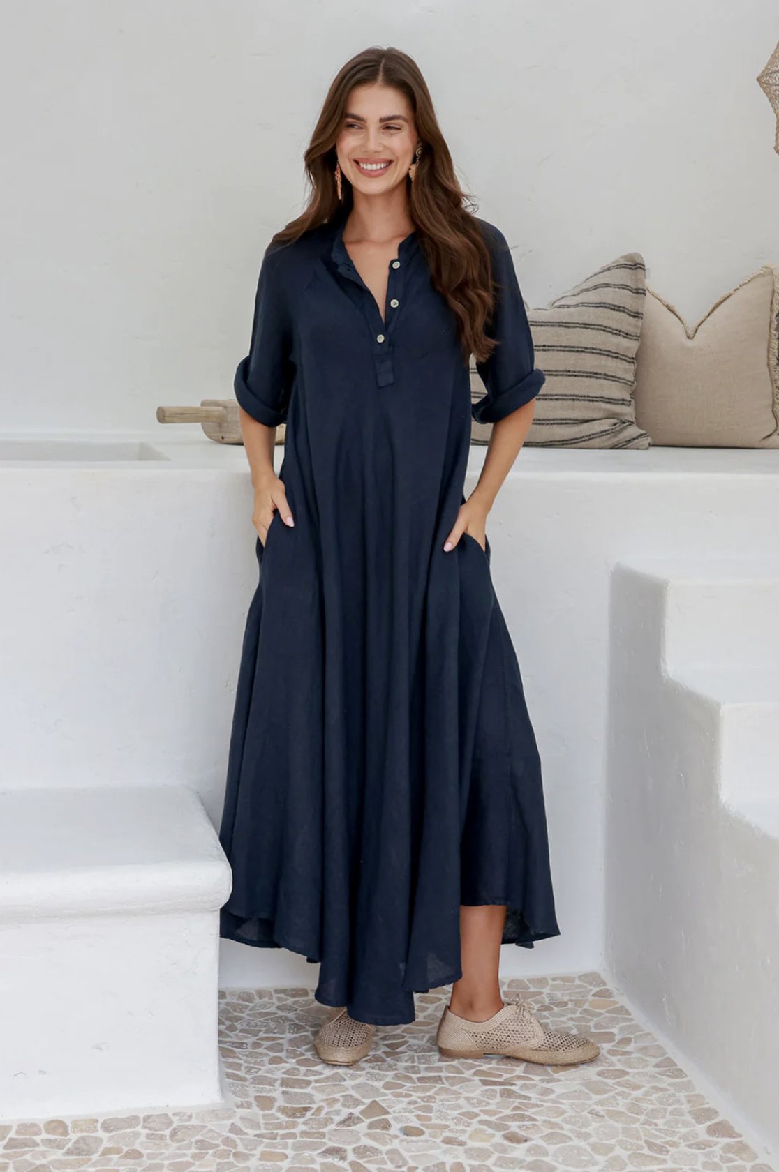 chinese dress ladies Buy Andrea Baggy Italian Linen Dress Online