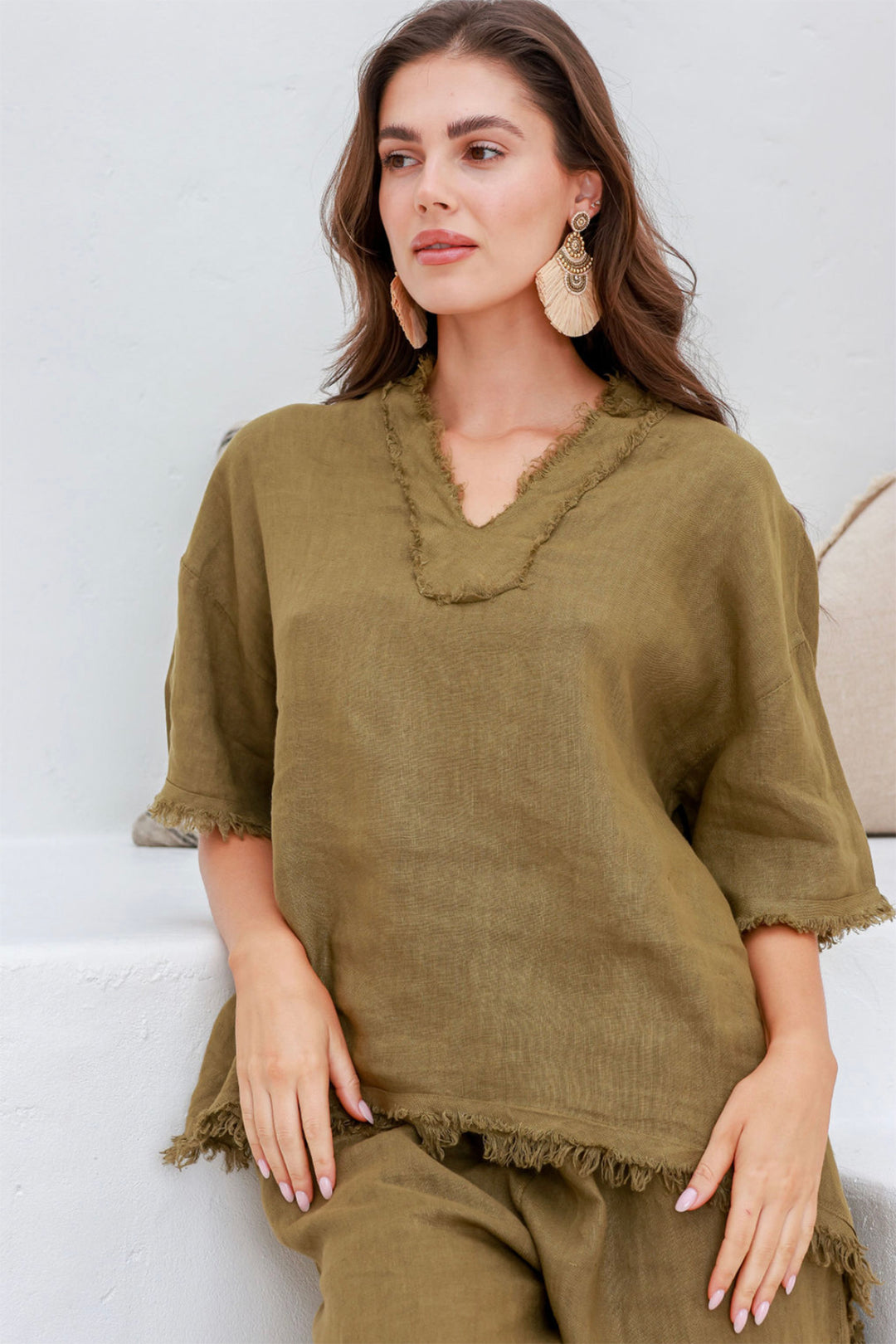 Alma top in olive by The Italian Cartel front view