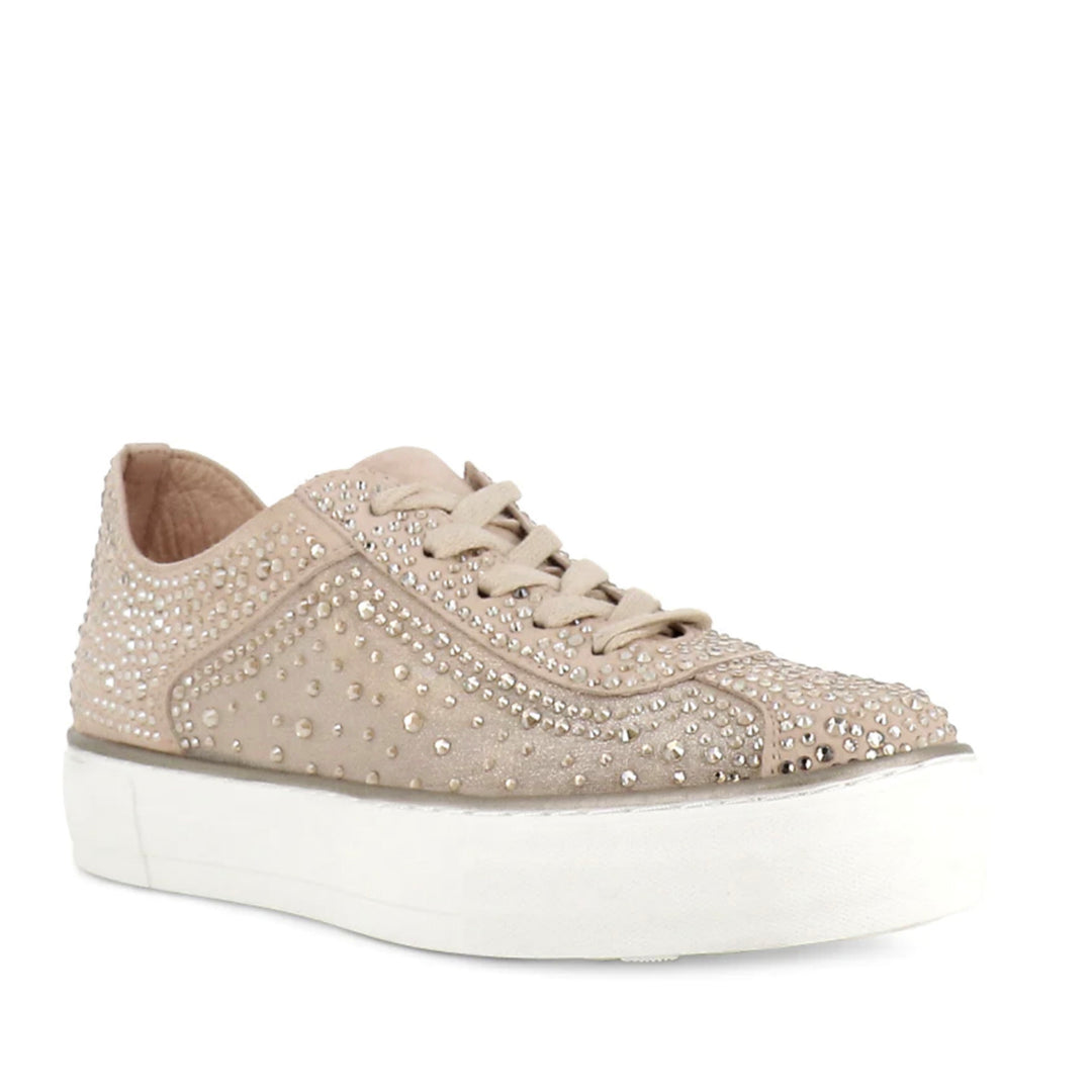 Flip Sneaker by Django & Juliette in Ecru with diamante embellishments And lace up front. 