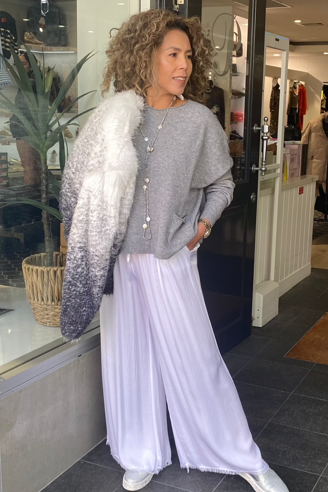 Silk Frayed Pant - White - CG29