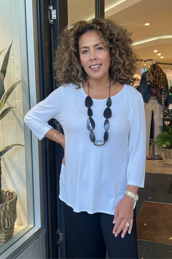 Eleanor 3/4 Sleeve Top - White - BO19