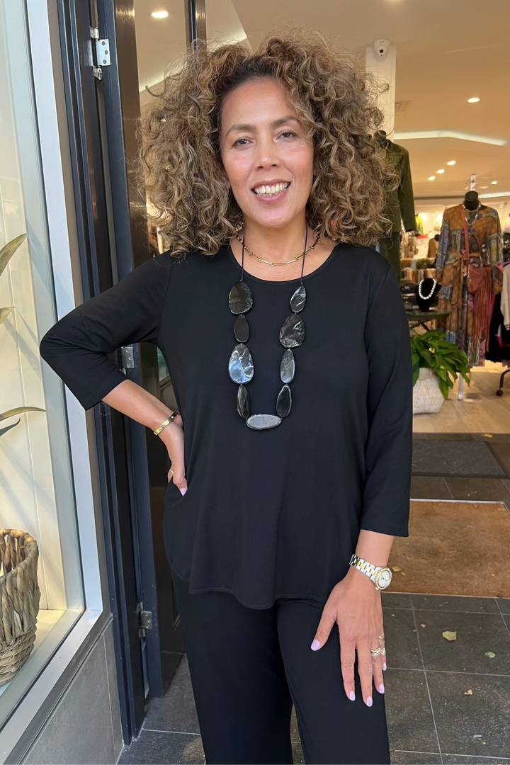 Eleanor 3/4 Sleeve Top - Black - BO19