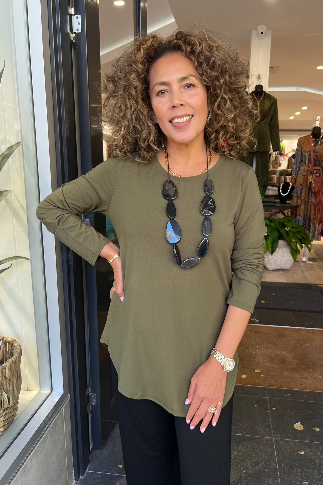 Lacey Long Sleeve Top - Olive - BO3