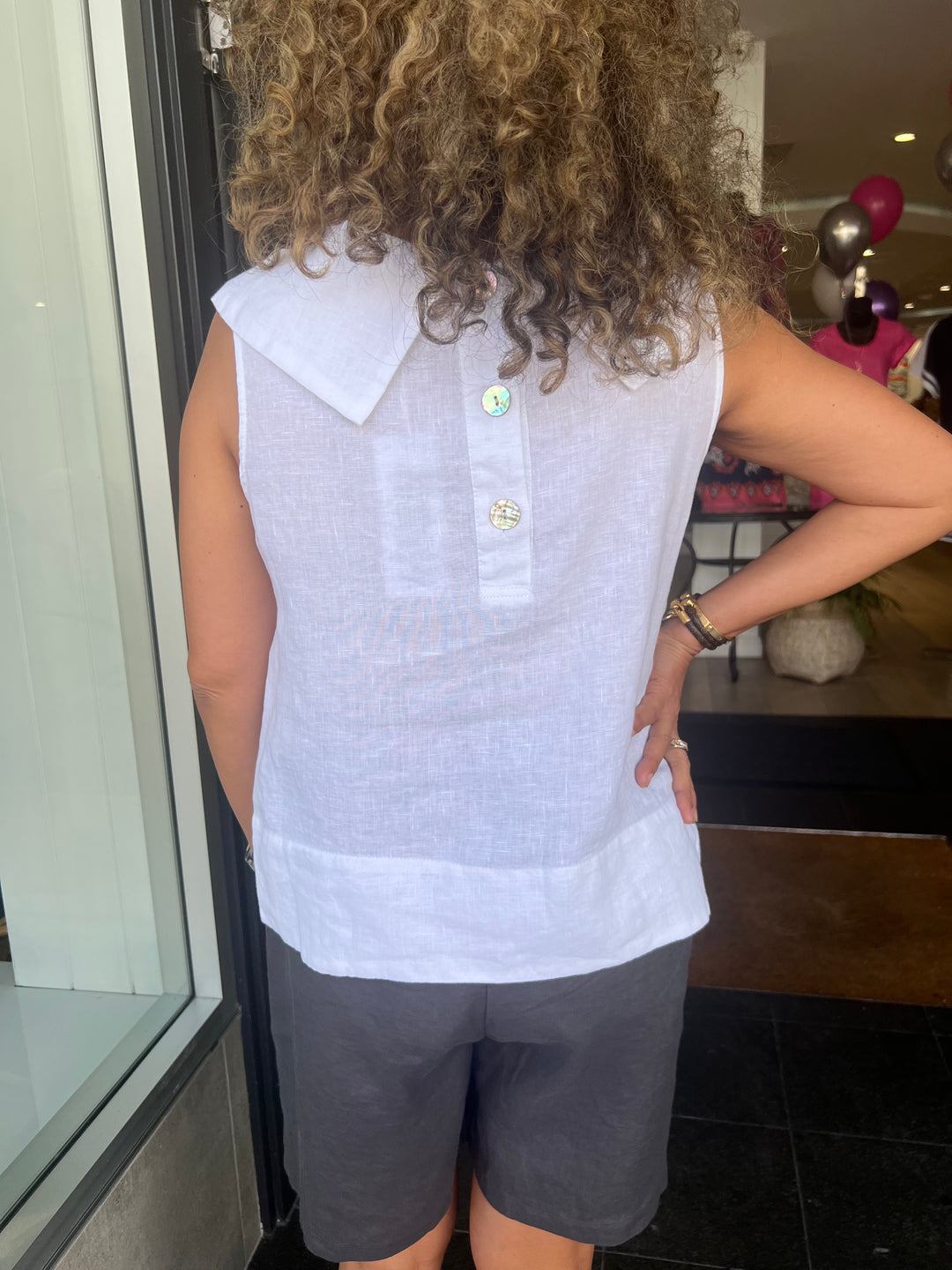 Linen Cowl Neck Top - White - SS39