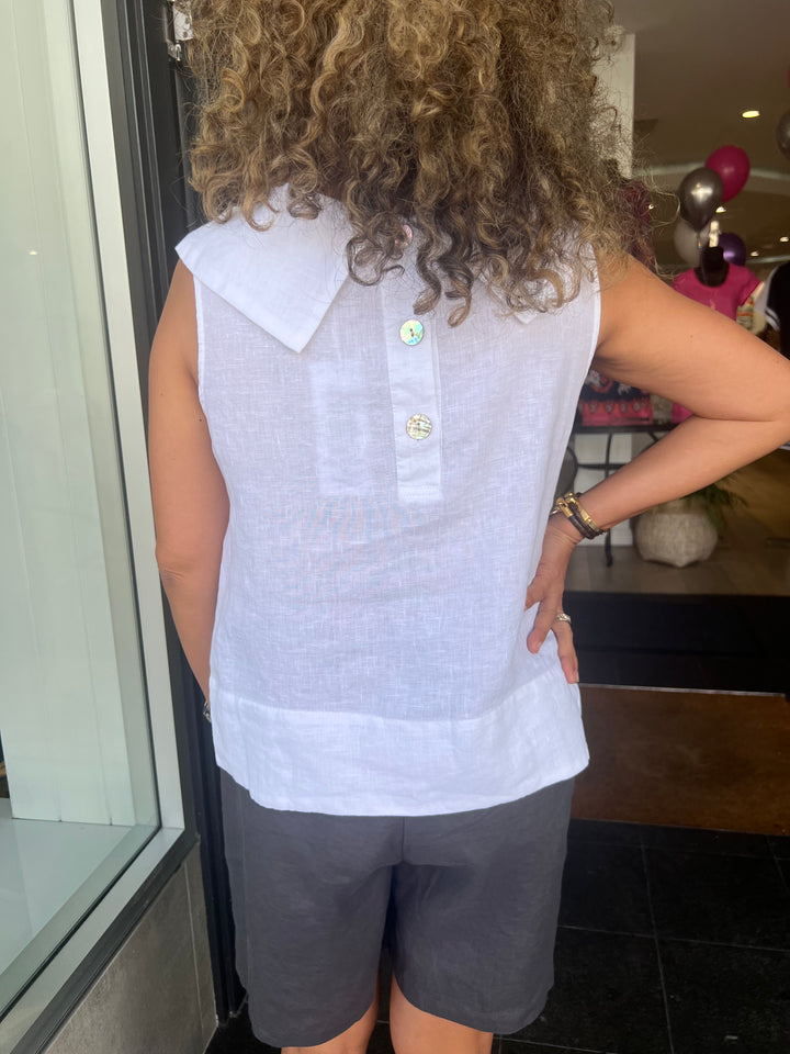 Linen Cowl Neck Top - White - SS39