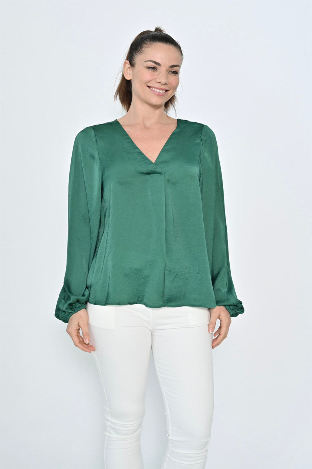 Sandra V Neck Top - Emerald Green - CC1