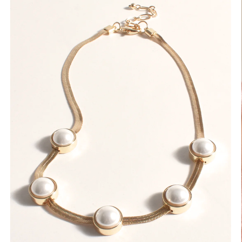 Greta Faux Pearl Collar Necklace - Cream/Gold - AD9