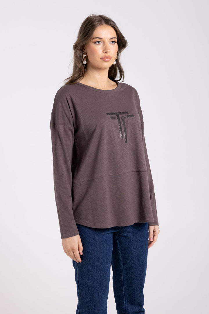 Alice Long Sleeve Tee - Espresso - TT34 - Pizazz BoutiqueTwo - T's