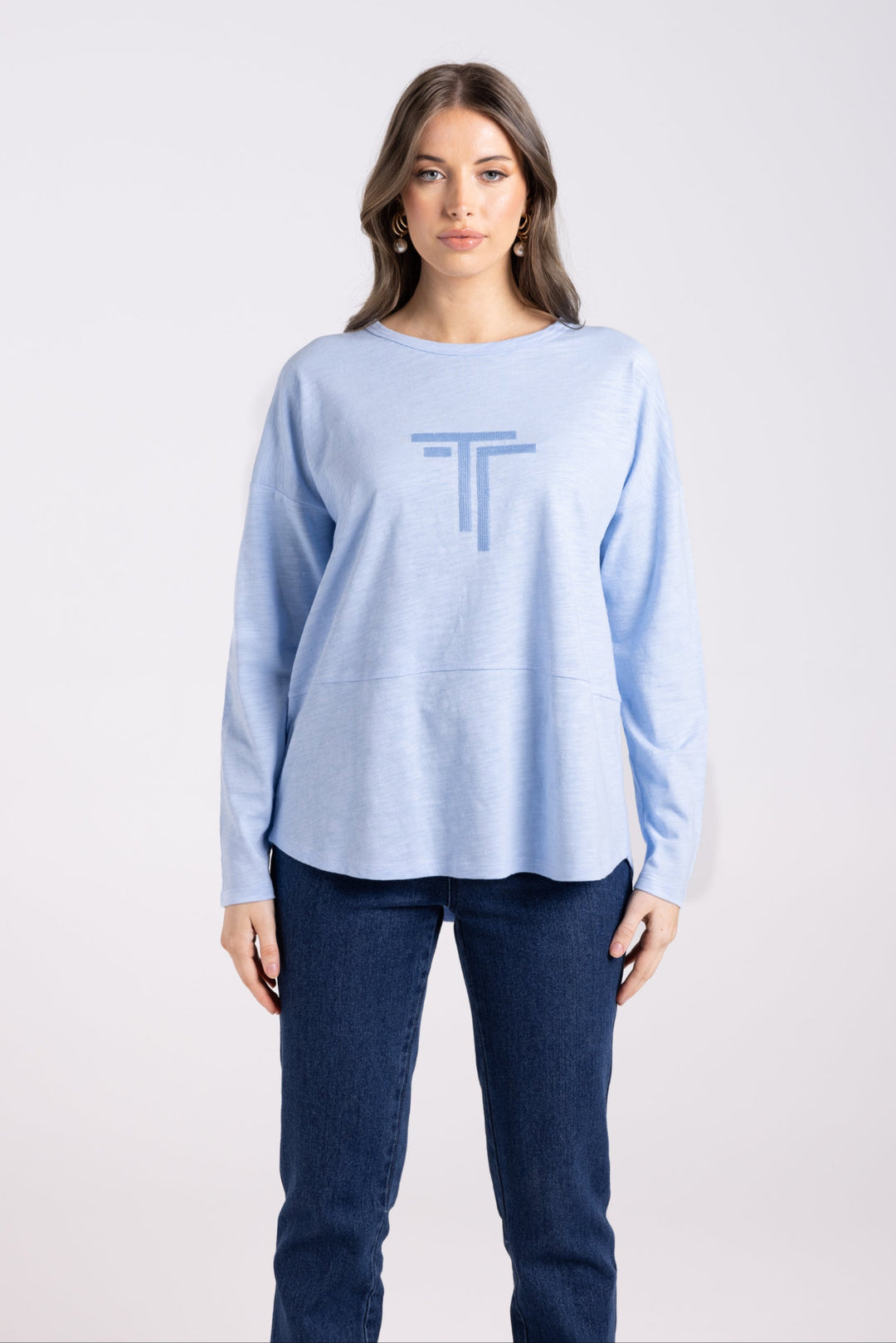 Alice Long Sleeve Tee - Powder Blue - TT34 - Pizazz BoutiqueTwo - T's