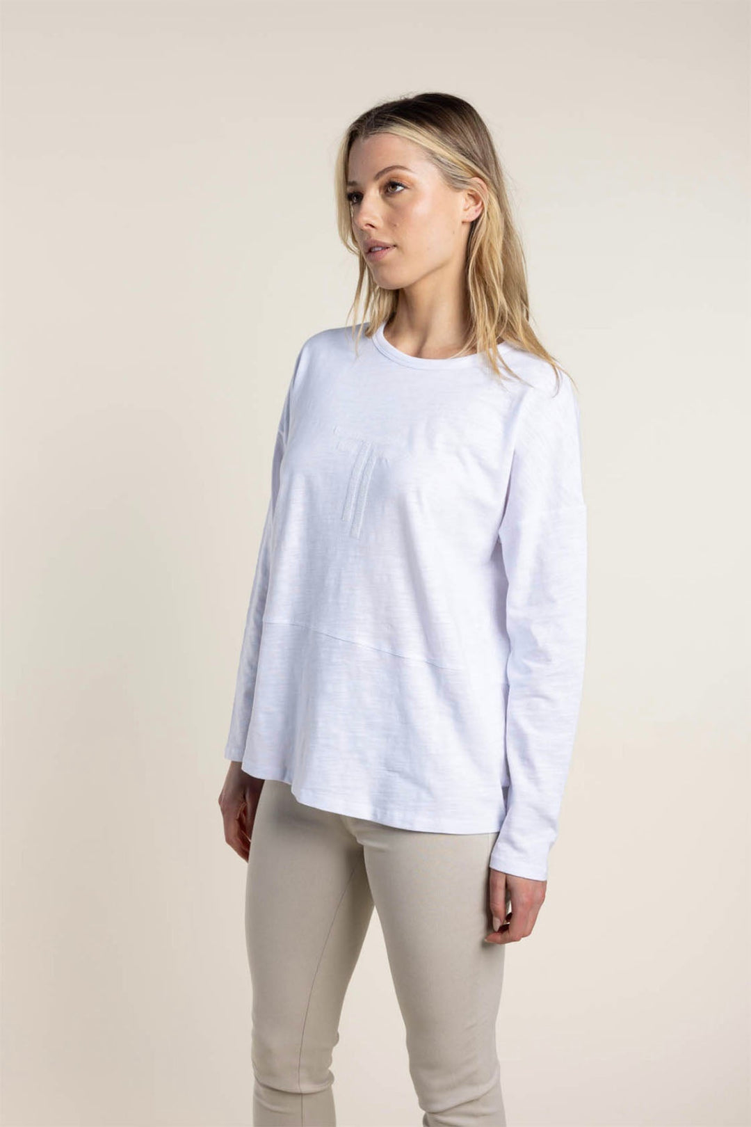 Alice Long Sleeve Tee - White - TT34 - Pizazz BoutiqueTwo - T's