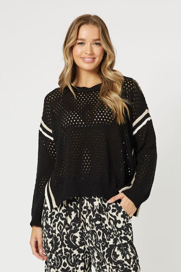 Ally Stripe Trim Jumper - Black - HV35