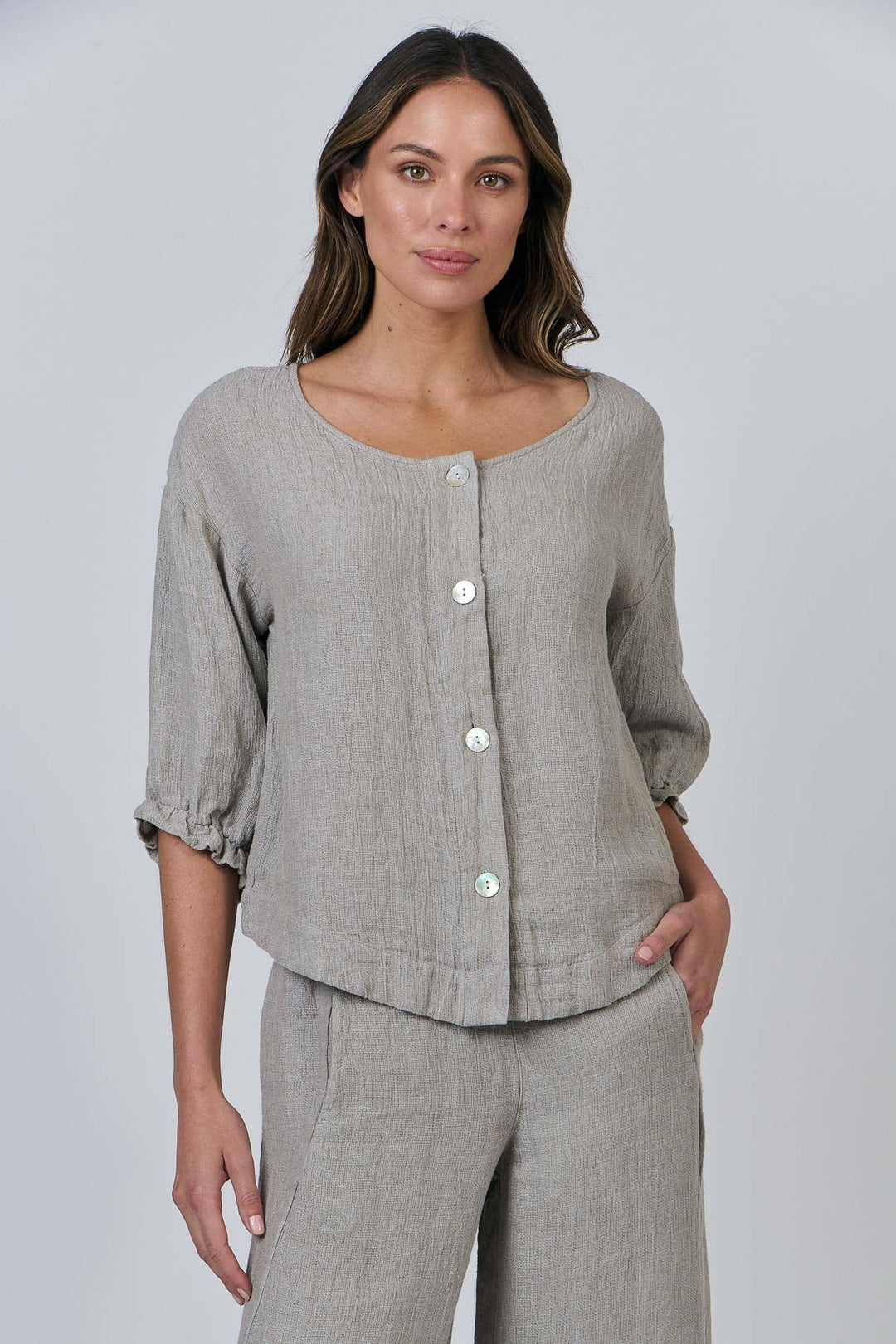 Aria Linen Shirt - Cement - OJ22 - Pizazz BoutiqueNaturals By O & J