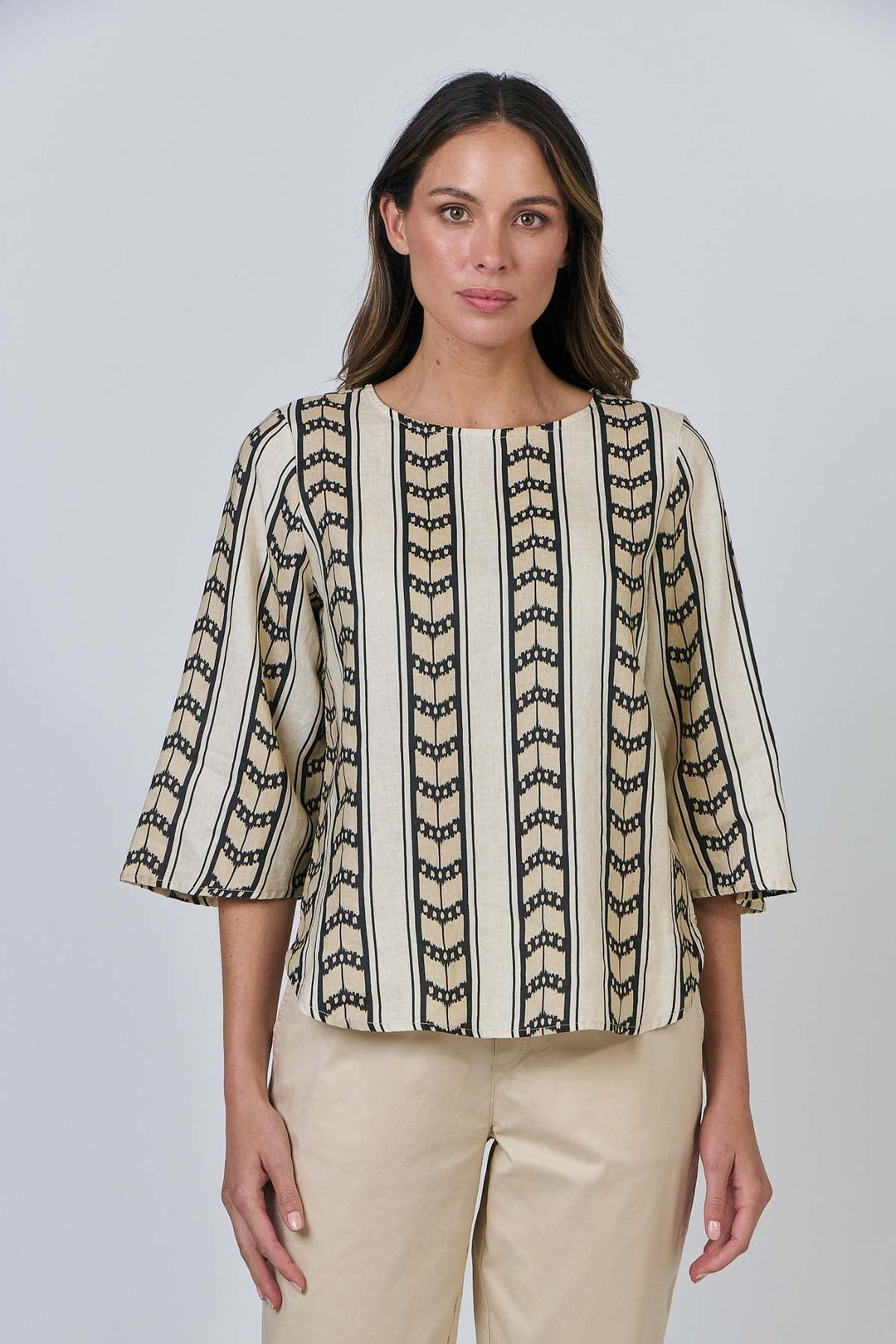 Ashley Linen Top - Chevron - 0J61 - Pizazz BoutiqueNaturals By O & J