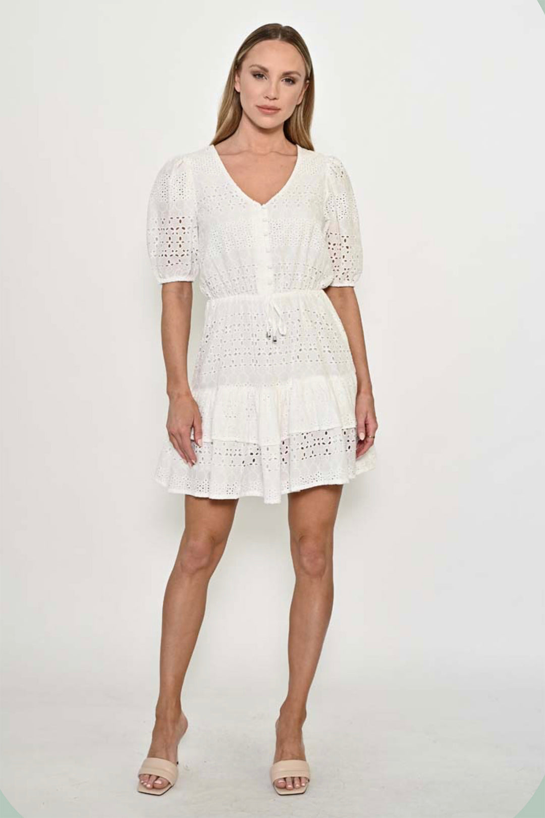 Woman wearing the Ayra white dress by New Look, sold and shipped from Pizazz Boutique Nelson Bay women's dresses online Australia
