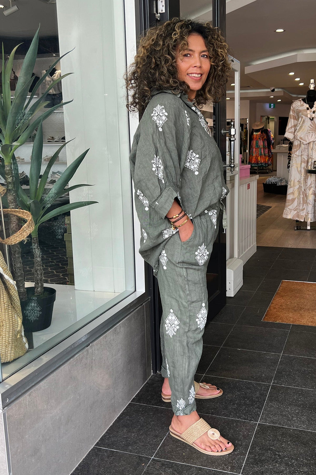 Aztec Print Pants - Green - CG43 - Pizazz BoutiqueCindy G