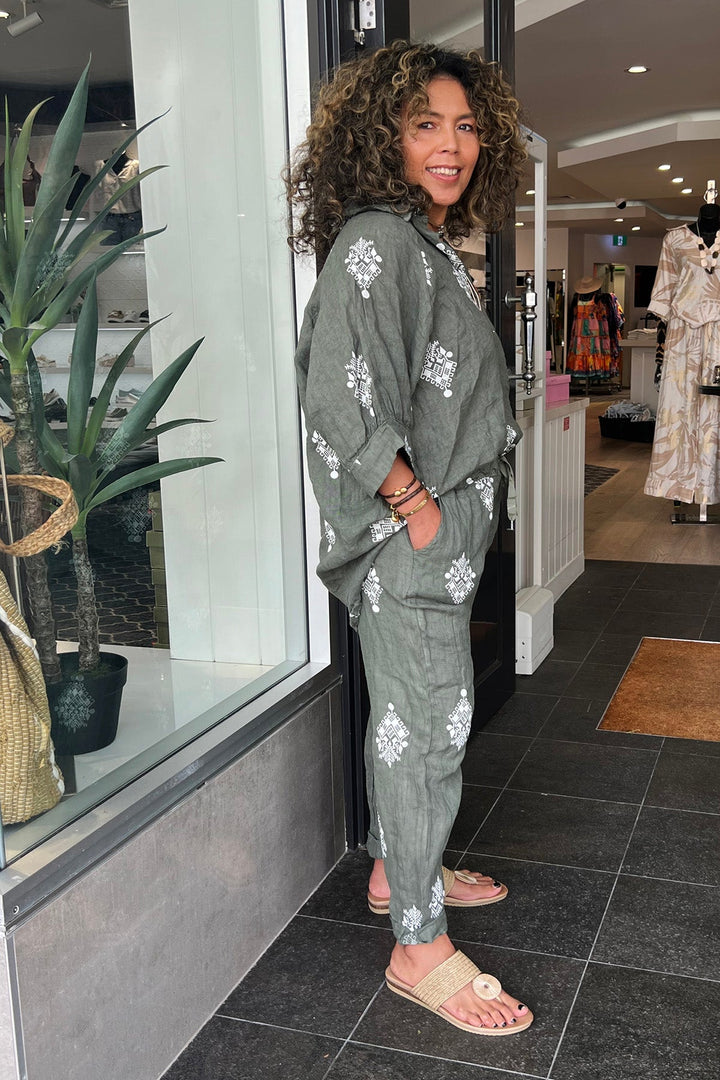 Aztec Print Pants - Green - CG43 - Pizazz BoutiqueCindy G