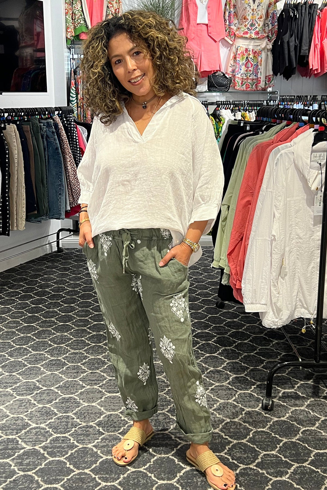 Aztec Print Pants - Green - CG43 - Pizazz BoutiqueCindy G