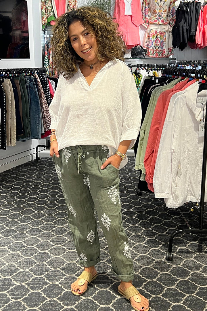 Aztec Print Pants - Green - CG43 - Pizazz BoutiqueCindy G