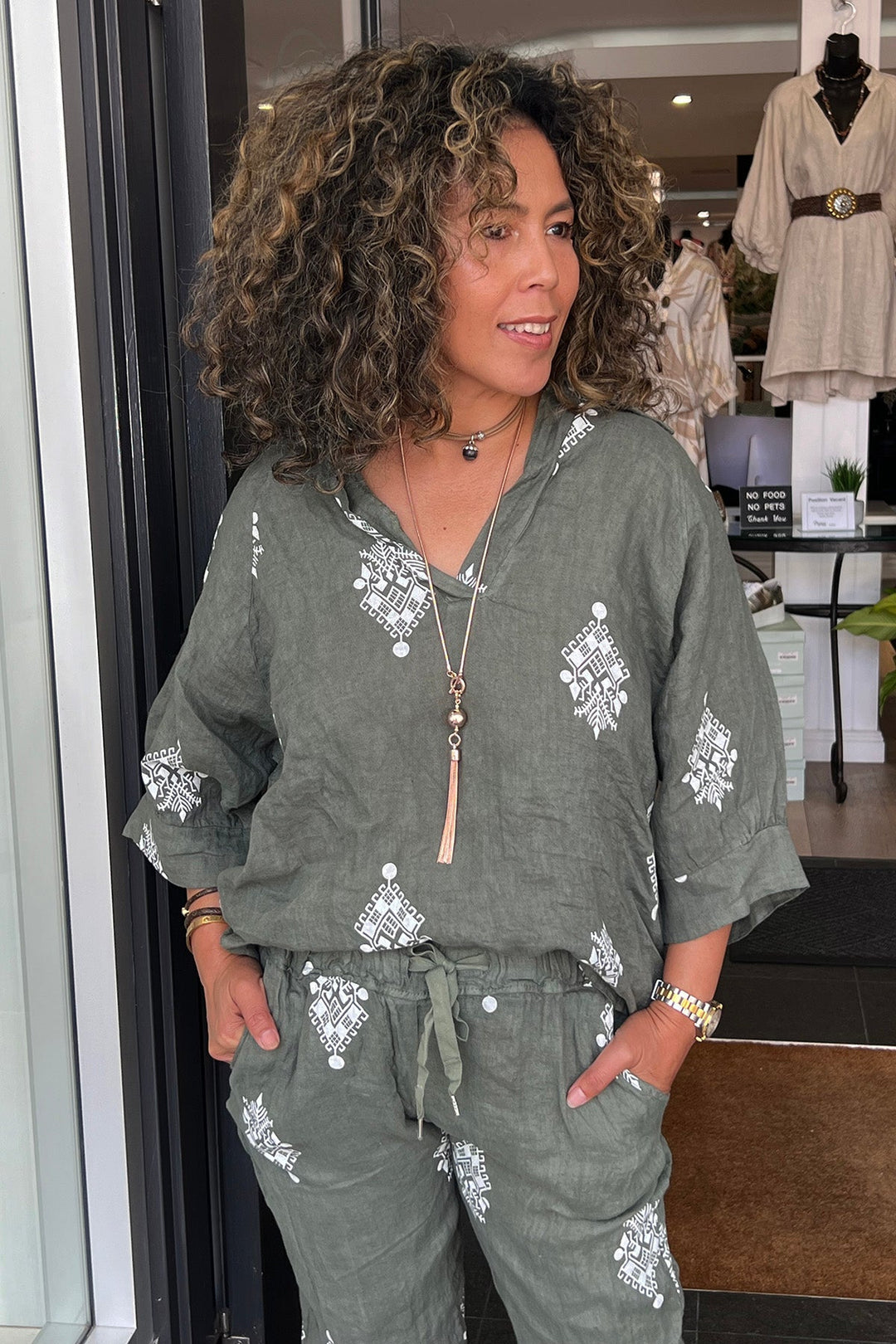 Aztec Print Top - Green - CG44 - Pizazz BoutiqueCindy G