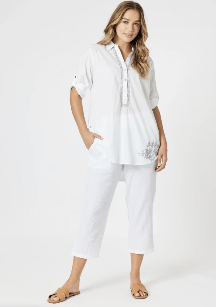 Bella Embroidered Blouse - White - TZ16 - Pizazz BoutiqueThreadz