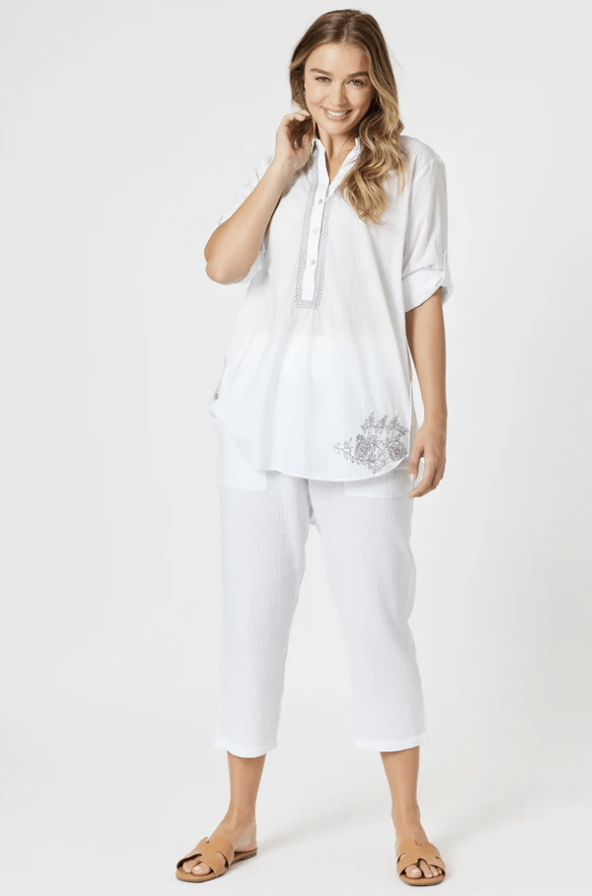 Bella Embroidered Blouse - White - TZ16 - Pizazz BoutiqueThreadz