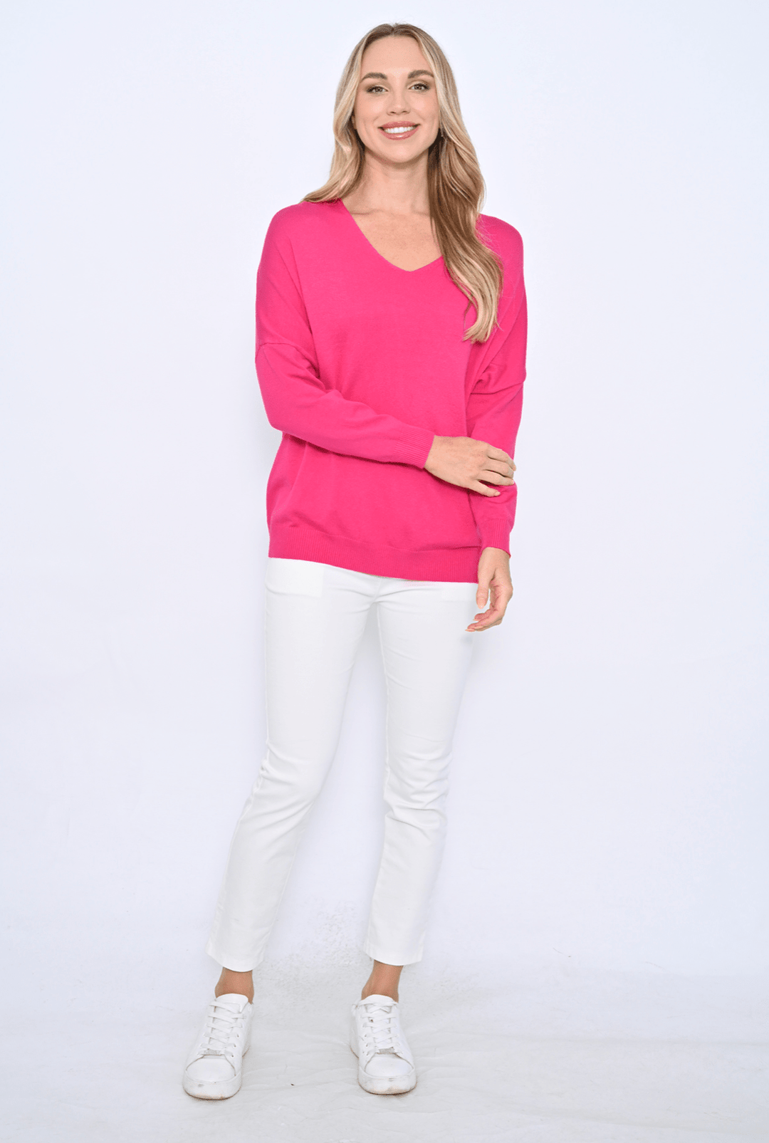 Bobbi V - Neck Jumper - Hot Pink - CC3 - Pizazz BoutiqueCali & Co