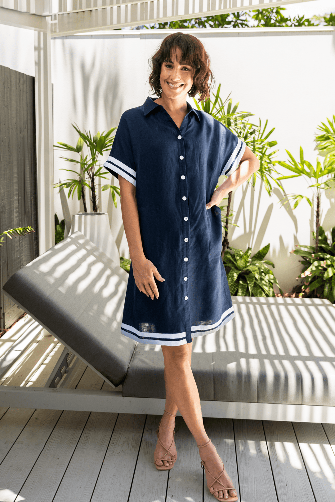 Button Thru Dress - Navy - SS44 - Pizazz BoutiqueSee Saw