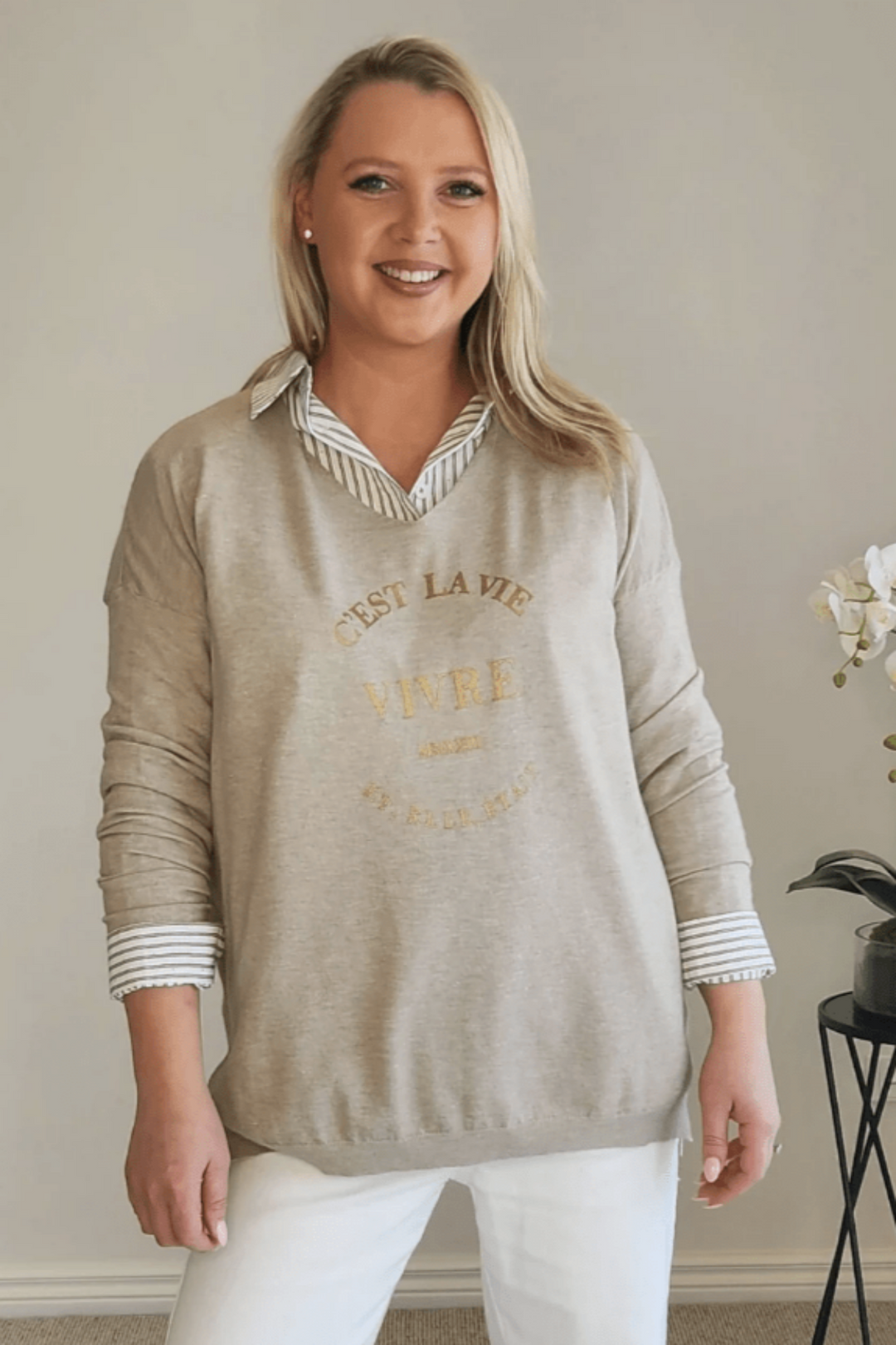 Cest La Vie Sweat - Natural - TZ21 - Pizazz BoutiqueThreadz