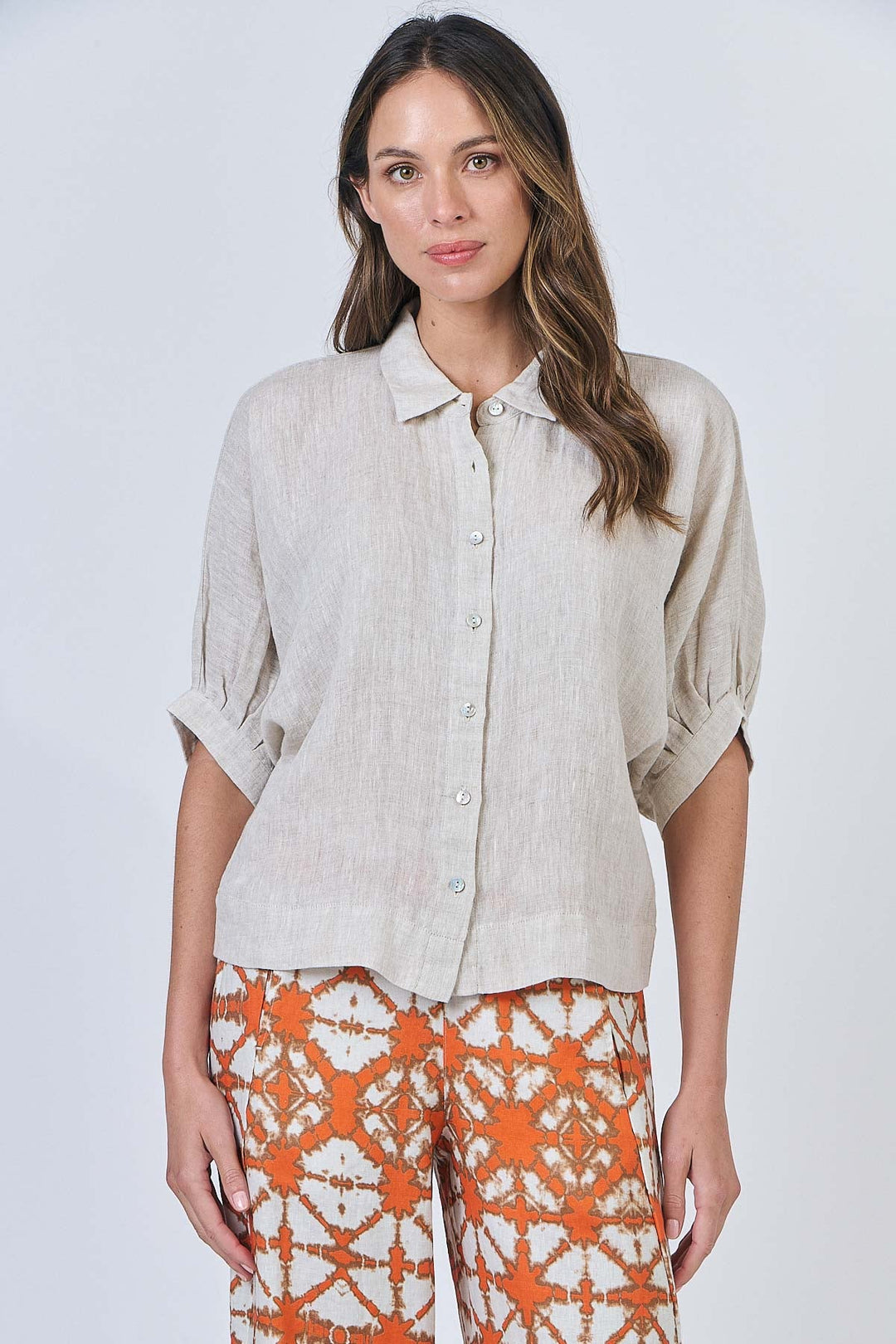 Chloe Linen Shirt - Soybean - OJ16 - Pizazz BoutiqueNaturals By O & J