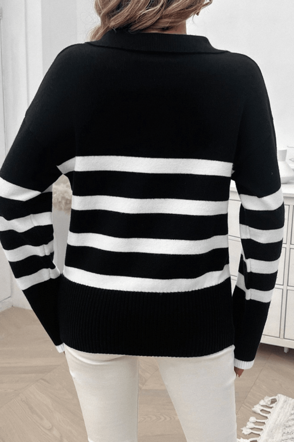 Collared Stripe Knit - Black - MF10 - Pizazz BoutiqueMutig