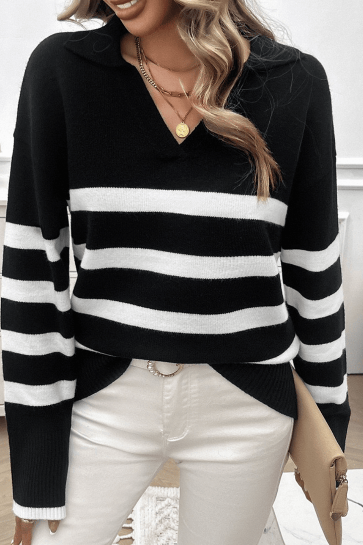 Collared Stripe Knit - Black - MF10 - Pizazz BoutiqueMutig