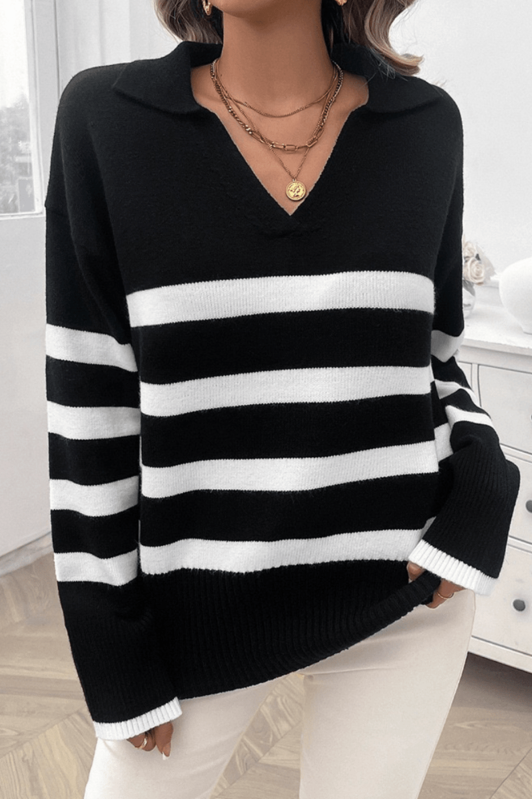 Collared Stripe Knit - Black - MF10 - Pizazz BoutiqueMutig