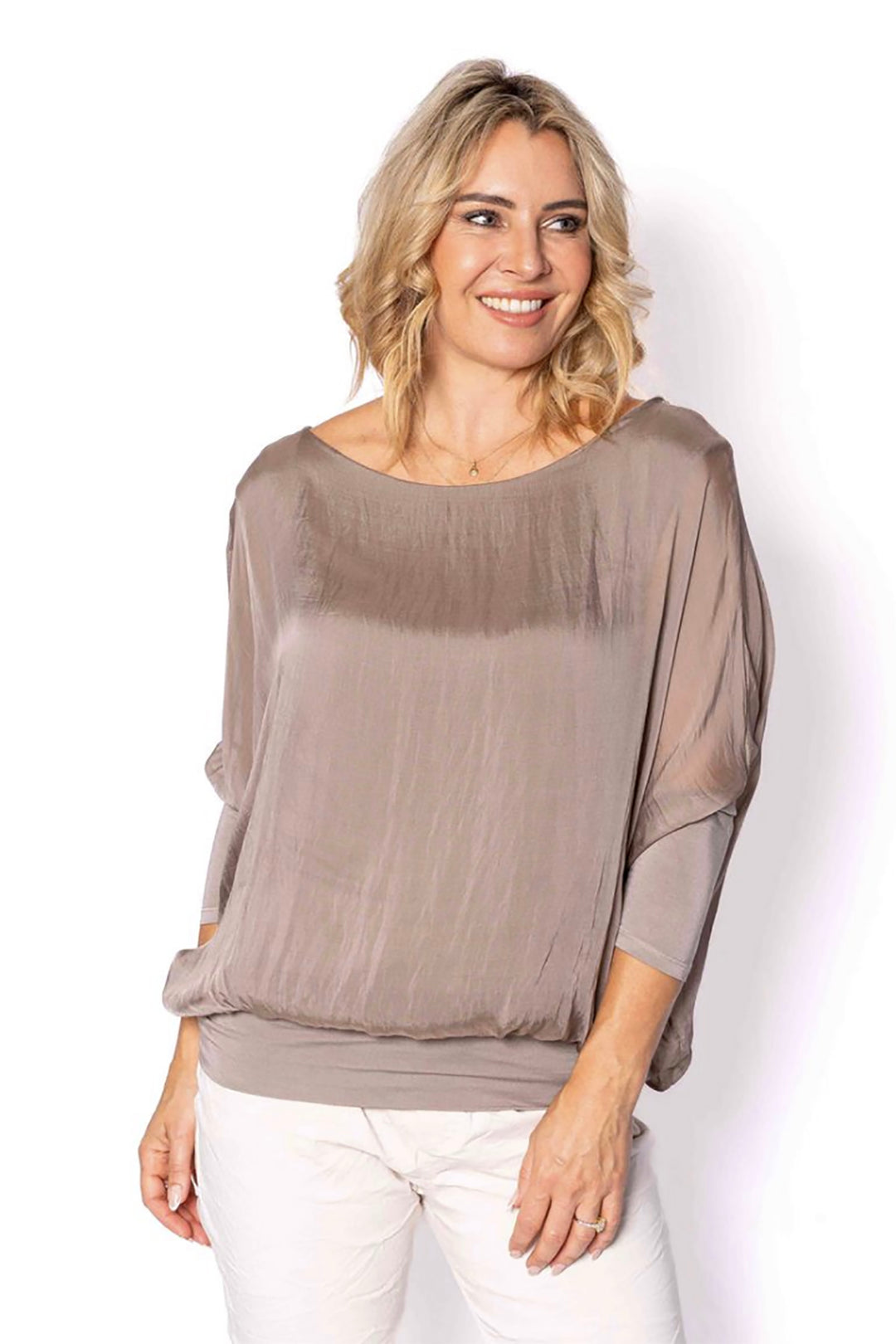 Constance Silk Batwing Top - Taupe - TIC16