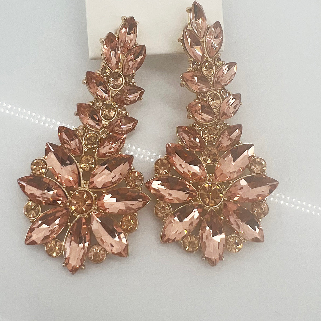Dropped Floral Jewelled Earrings - Champagne - AD1
