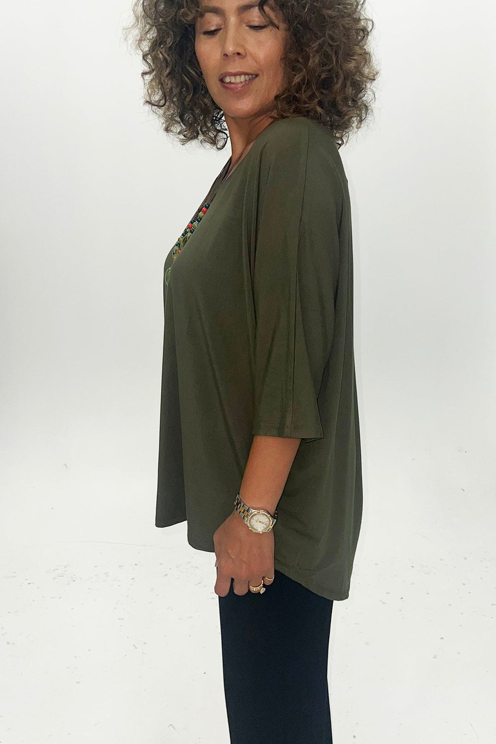 Ellie 3/4 Sleeve Top - Olive - BO20 - Pizazz BoutiqueBamboo
