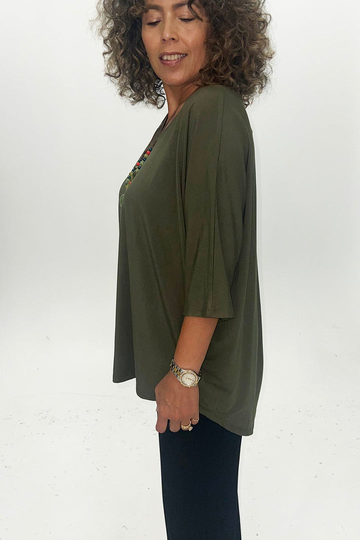 Ellie 3/4 Sleeve Top - Olive - BO20 - Pizazz BoutiqueBamboo