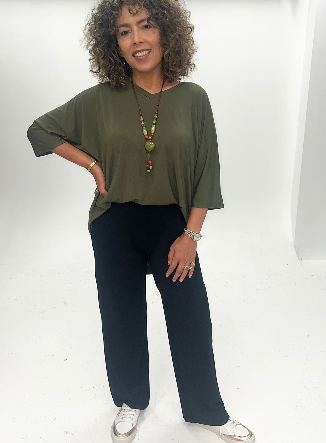 Ellie 3/4 Sleeve Top - Olive - BO20 - Pizazz BoutiqueBamboo