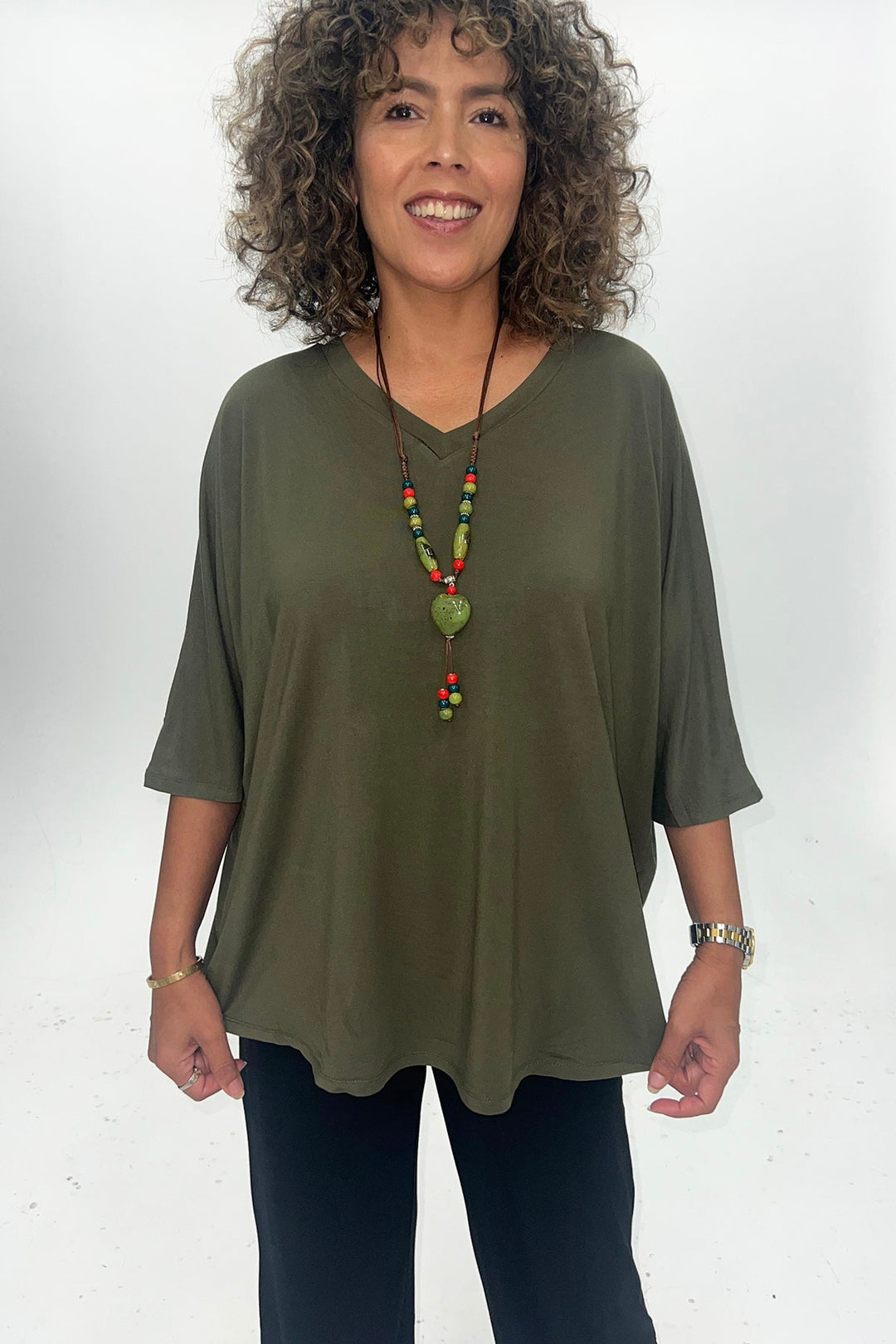 Ellie 3/4 Sleeve Top - Olive - BO20 - Pizazz BoutiqueBamboo