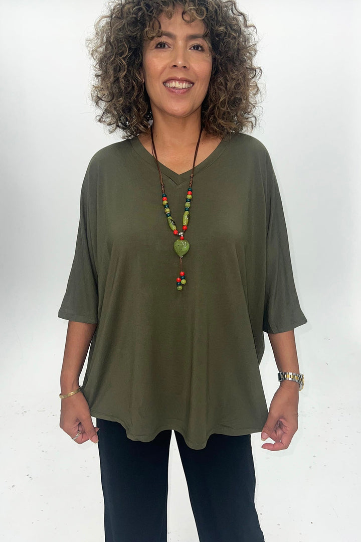 Ellie 3/4 Sleeve Top - Olive - BO20 - Pizazz BoutiqueBamboo