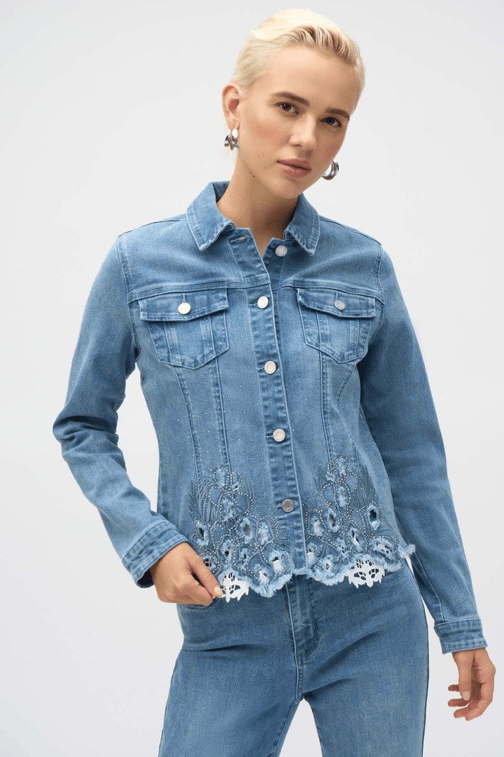 Embroidered Denim Jacket - Denim - JR68 - Pizazz BoutiqueJoseph Ribkoff