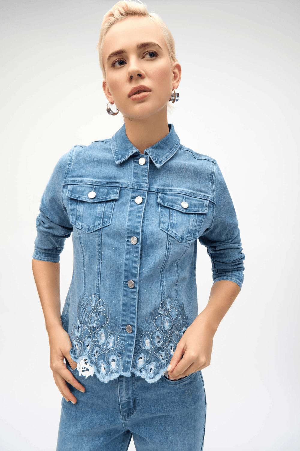 Embroidered Denim Jacket - Denim - JR68 - Pizazz BoutiqueJoseph Ribkoff