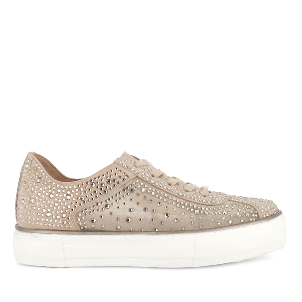 Flip Sneaker by Django & Juliette in Ecru with diamante embellishments And lace up front.