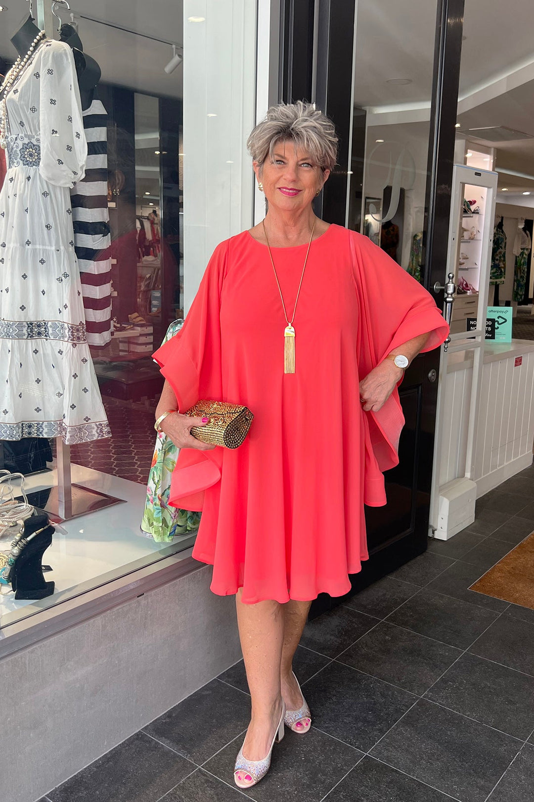 Freda Woven Dress - Fiesta Coral - FL33 - Pizazz BoutiqueFrank Lyman