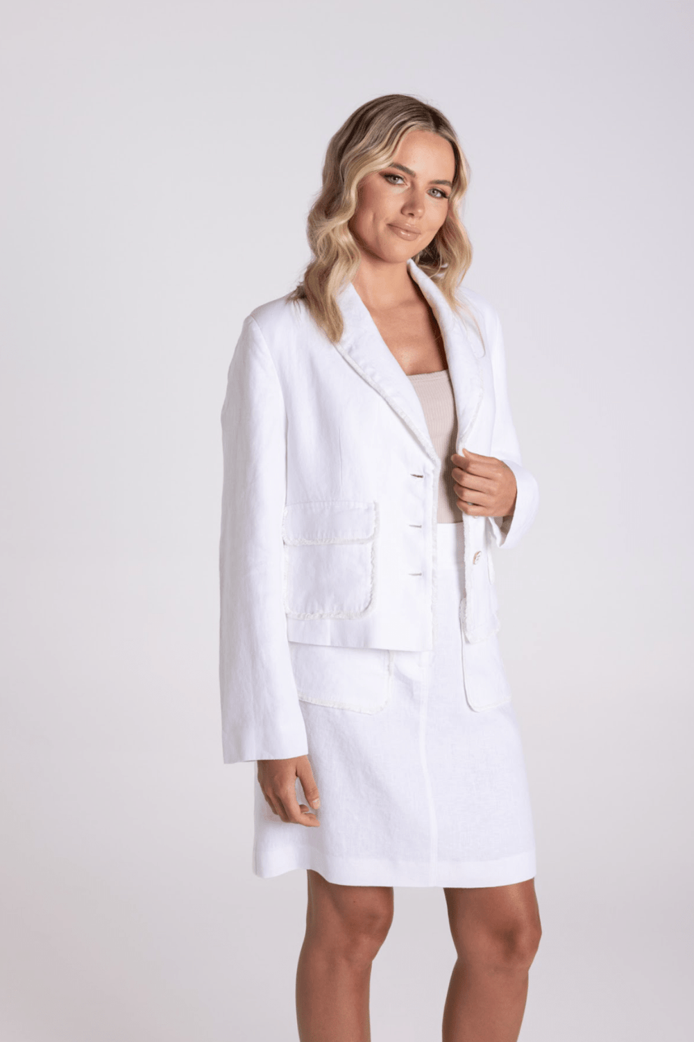 Fringe Linen Jacket - White - TT66 - Pizazz BoutiqueTwo - T's