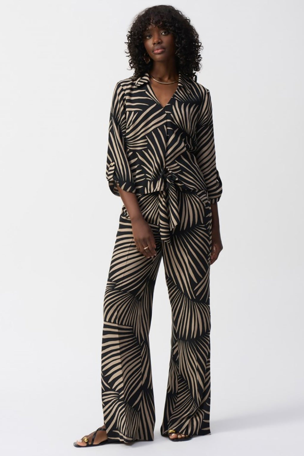 Gauze Tropical Print Wide Leg Pant - Black - JR56 - Pizazz BoutiqueJoseph Ribkoff