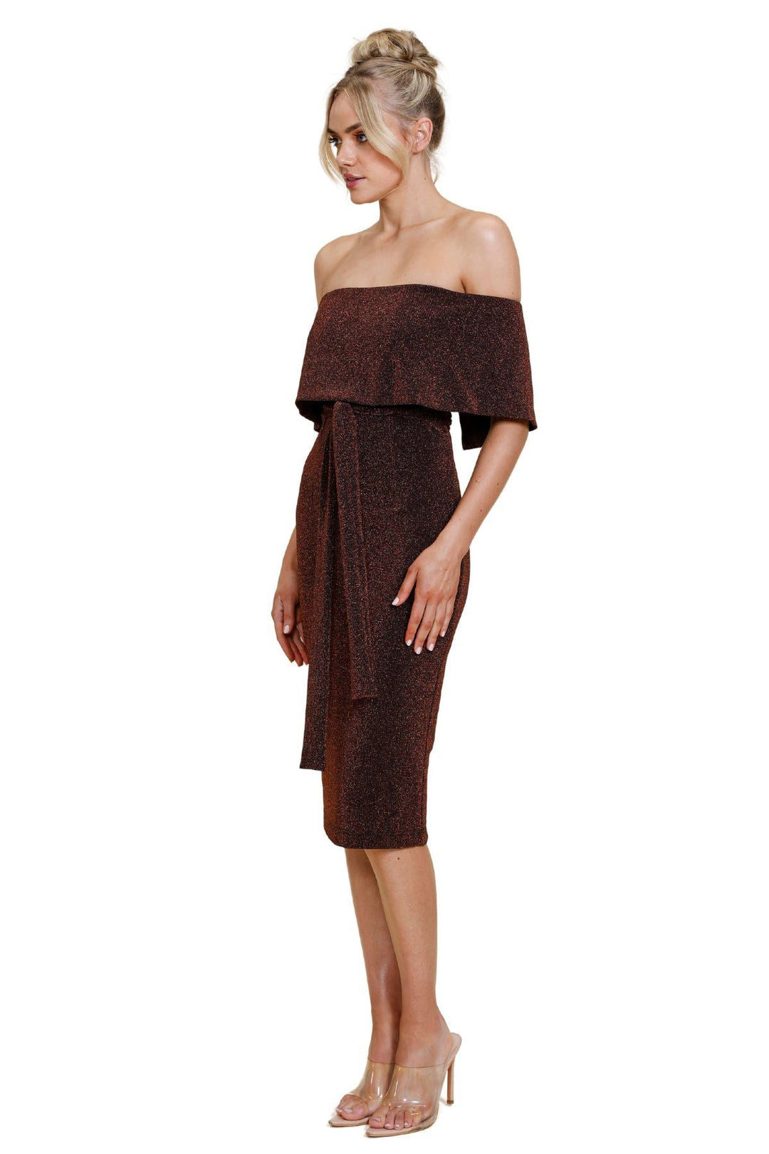 Gema Off Shoulder Dress - Copper - ROM86 - Pizazz BoutiqueRomance