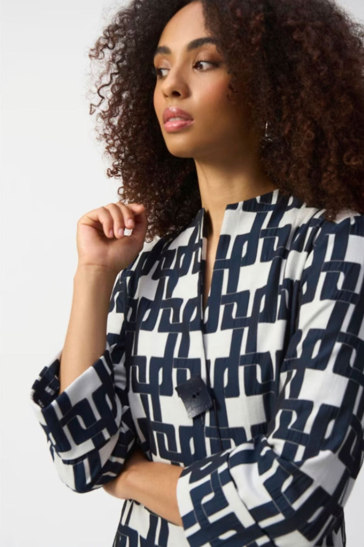Geometric Trapeze Jacket - Off White/Navy - JR37 - Pizazz BoutiqueJoseph Ribkoff