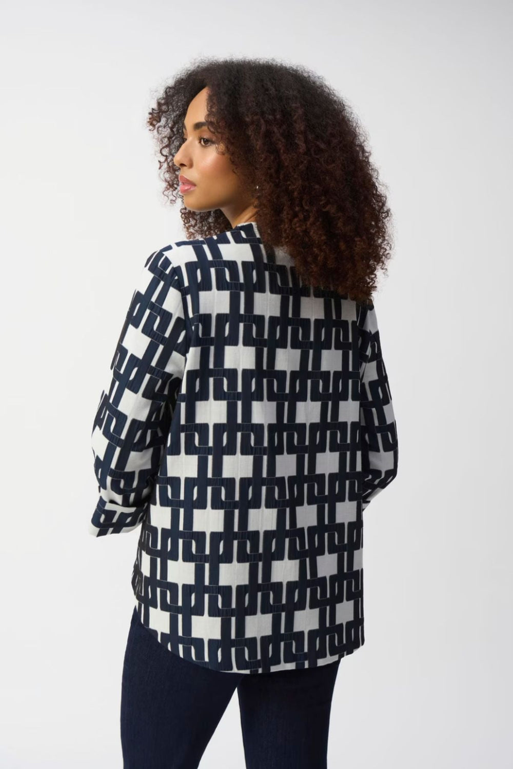 Geometric Trapeze Jacket - Off White/Navy - JR37 - Pizazz BoutiqueJoseph Ribkoff