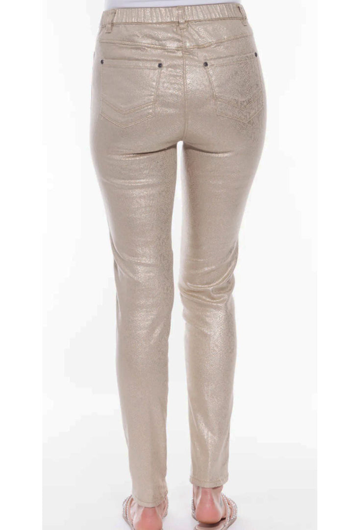 woman wearing gold foil pants by Cafe Late clothing, sold and shipped from Pizazz Boutique online women's clothes shops Australia