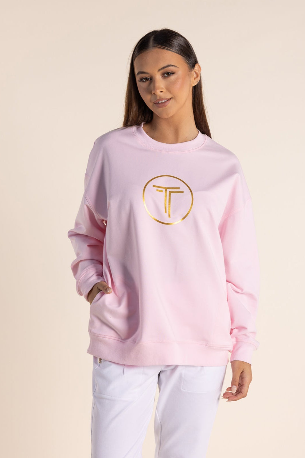 Harlyn Metallic Logo Sweat - Pink Rose - TT55 - Pizazz BoutiqueTwo - T's